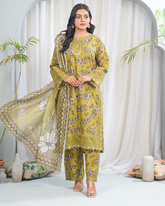 Golden Bloom Elegance 3 Piece Stitched Printed Suit