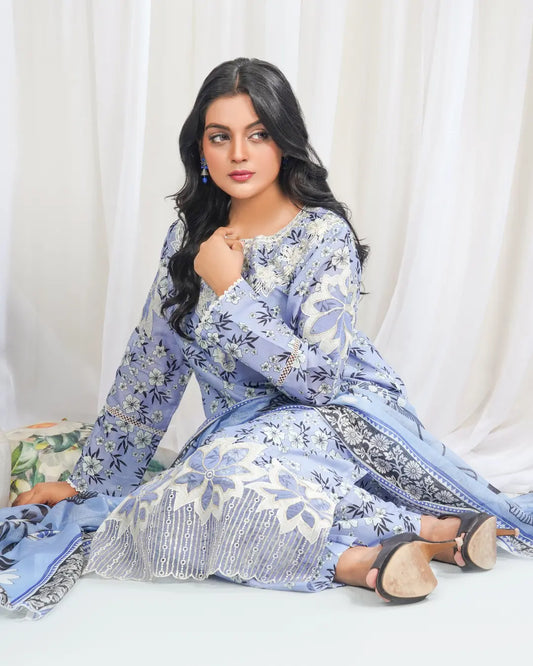 Sky Blossom 3 Piece Printed Stitched Suit