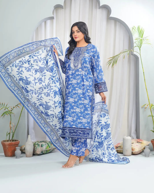 Azure Bloom Grace 3 Piece Stitched Printed Suit