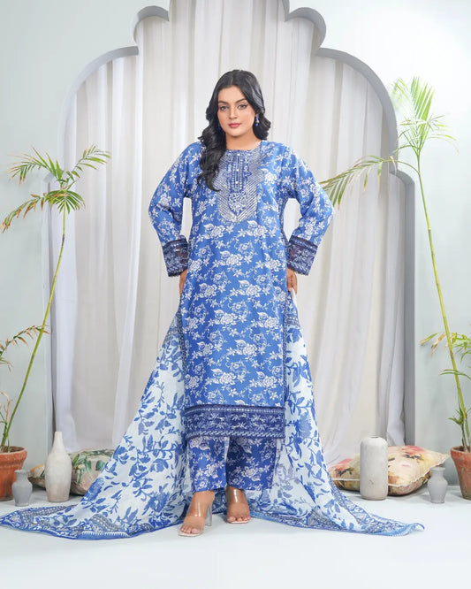 Azure Bloom Grace 3 Piece Stitched Printed Suit