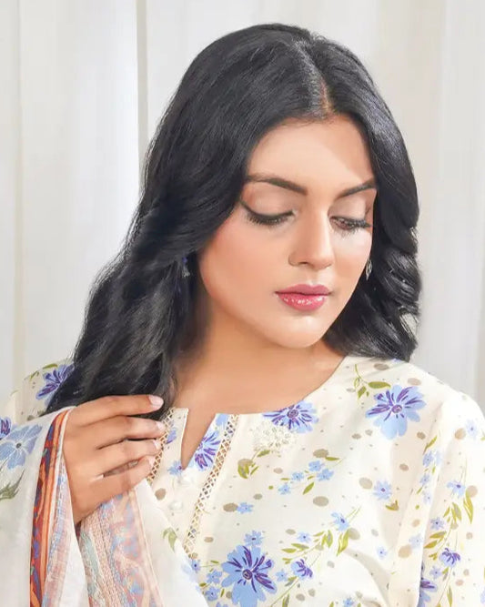 Ivory Bloom Serenity 3 Piece Stitched Printed Suit