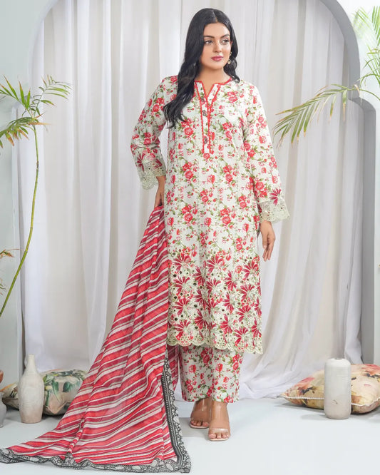 Floral Bloom 3 Piece Printed Stitched Suit