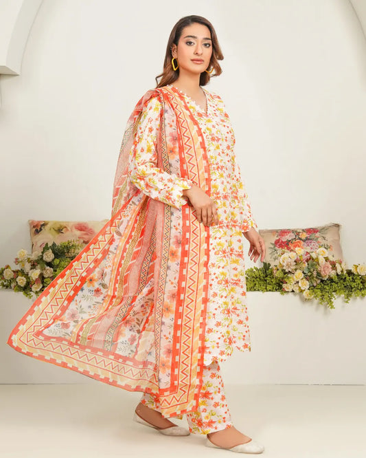Peach Bloom Radiance  3 Piece Stitched Printed Suit