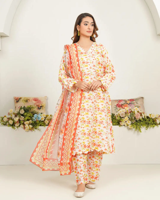 Peach Bloom Radiance  3 Piece Stitched Printed Suit