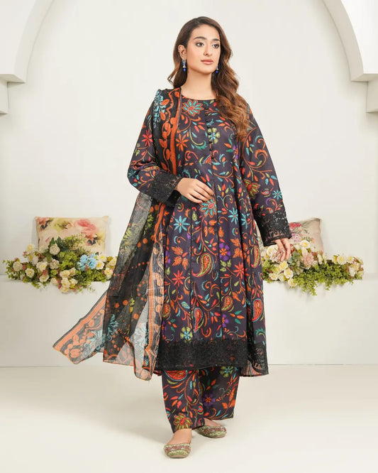 Midnight Garden3 Piece Stitched Printed Suit